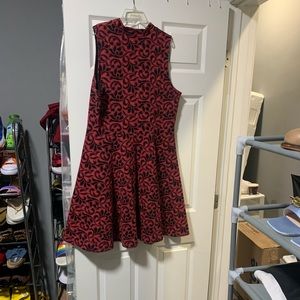 Red and black jacquard skater dress
